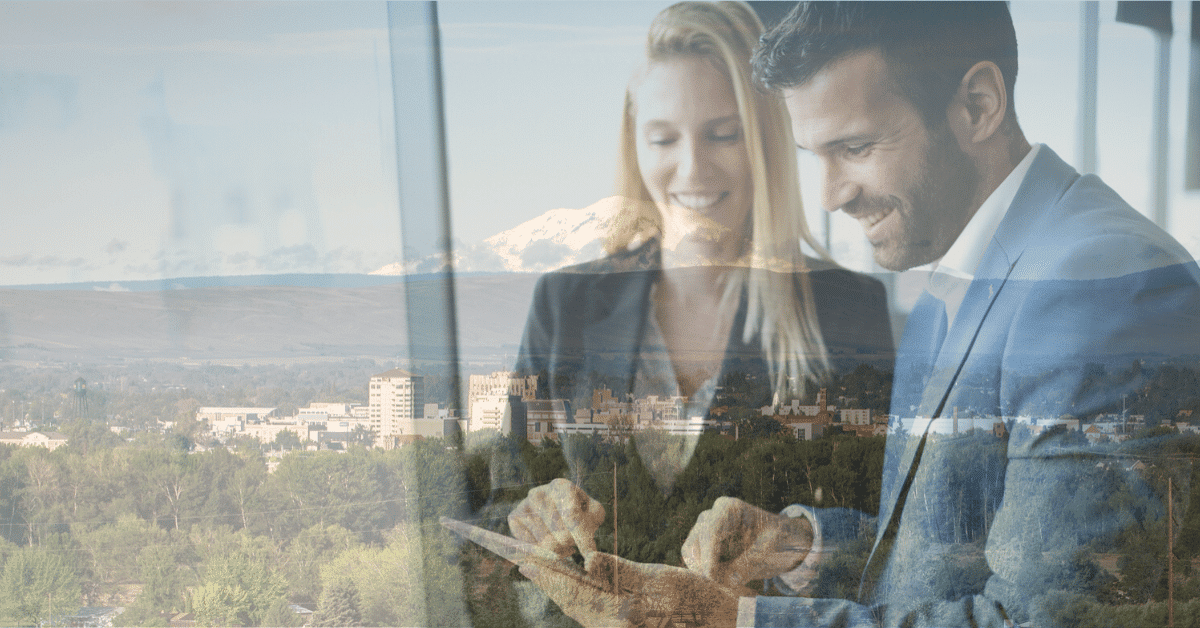 Picture of young businesspeople and the Yakima landscape.